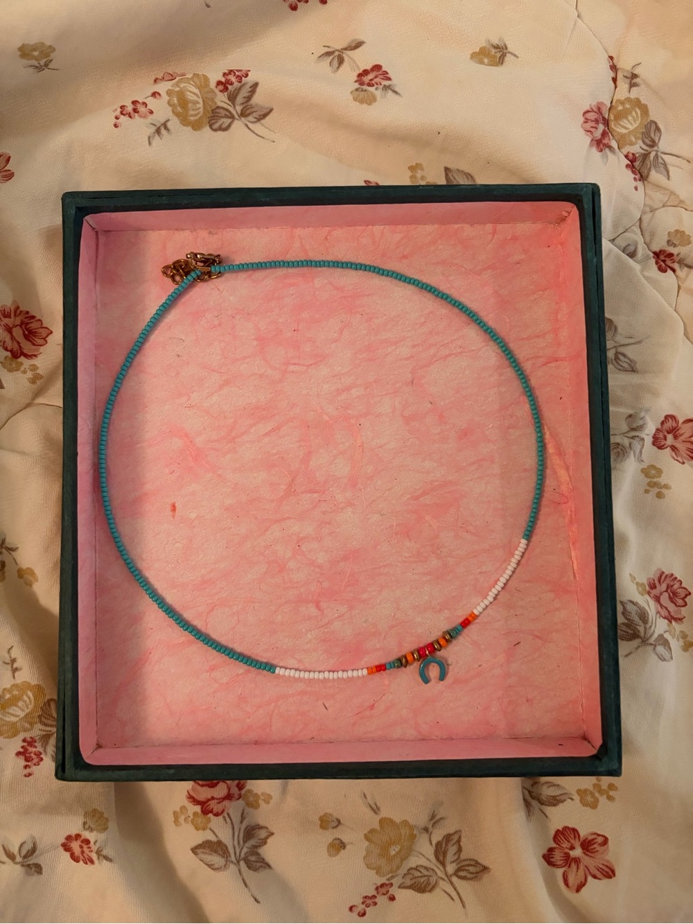 Turquoise Beaded Horseshoe Charm Necklace